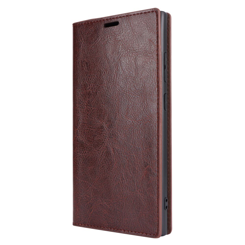 Coque portefeuille en cuir Veritable Samsung Galaxy S24 Ultra, Marron foncé