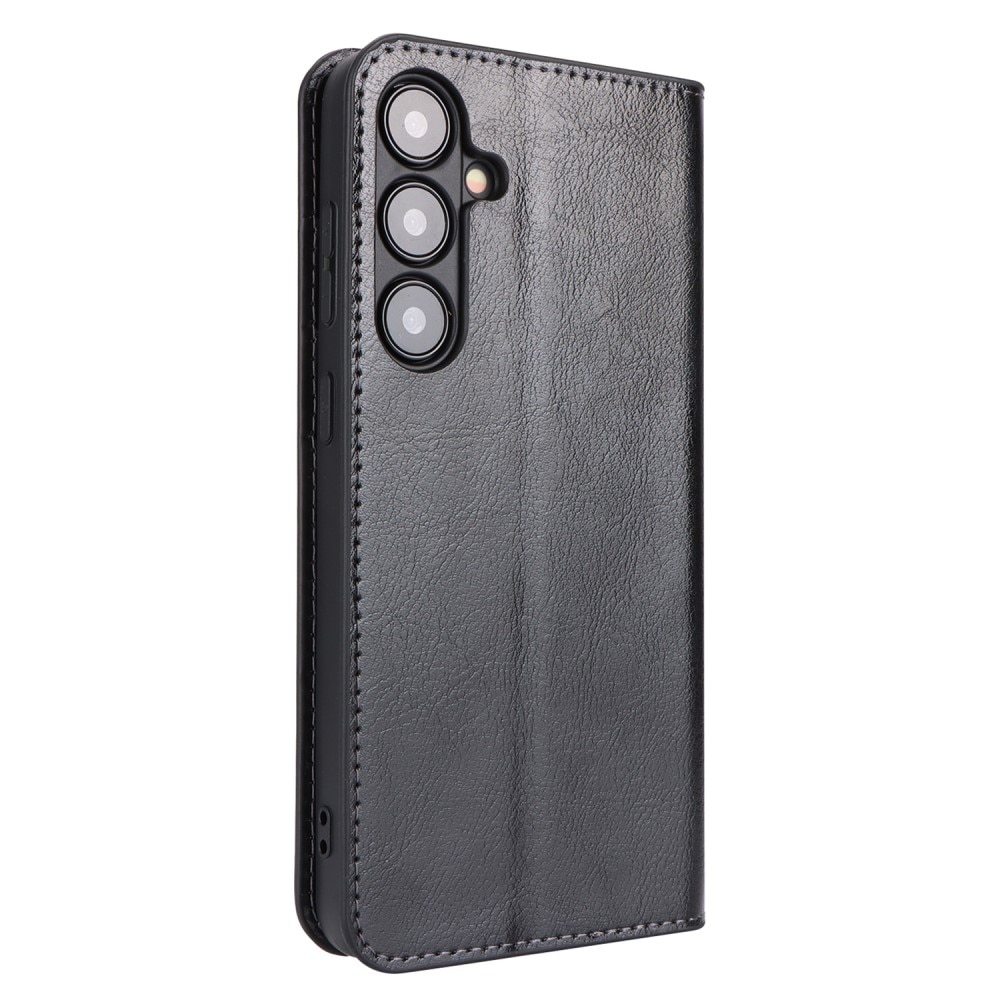 Coque portefeuille en cuir Veritable Samsung Galaxy S24, Noir