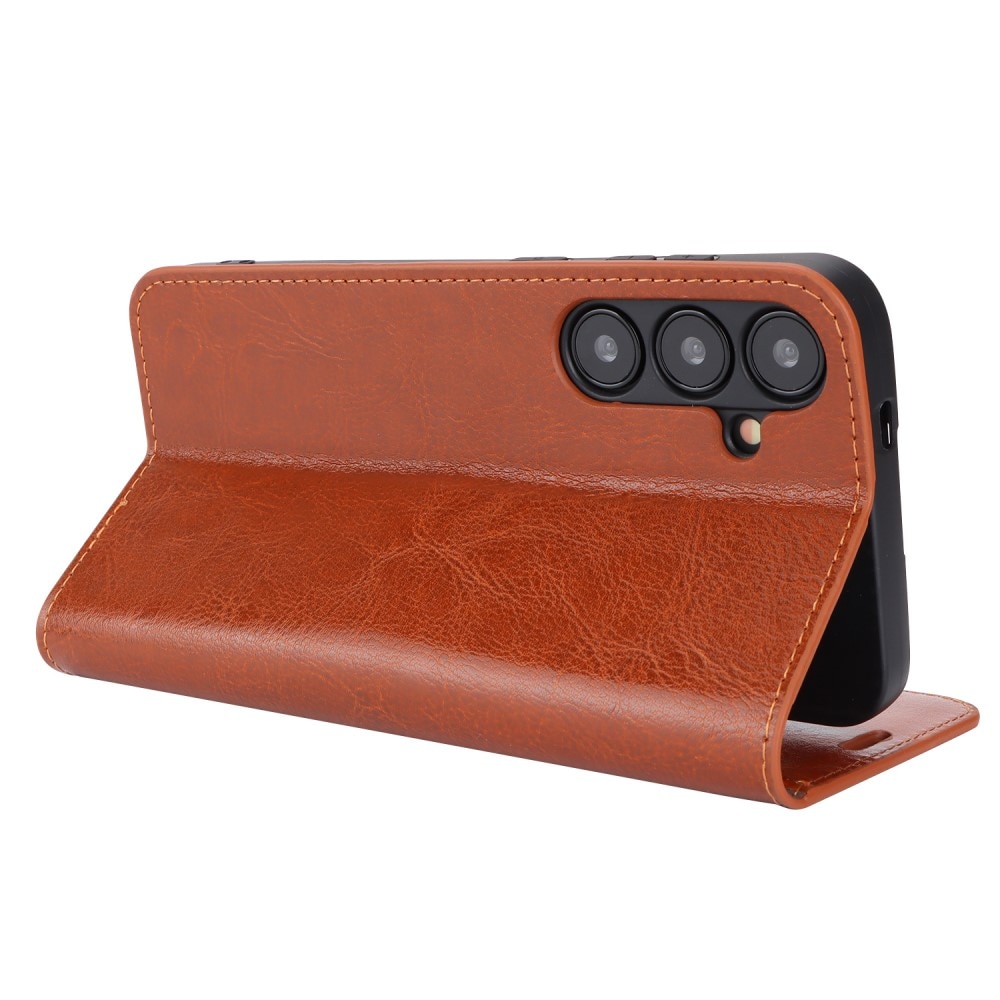Coque portefeuille en cuir Veritable Samsung Galaxy S25, Marron
