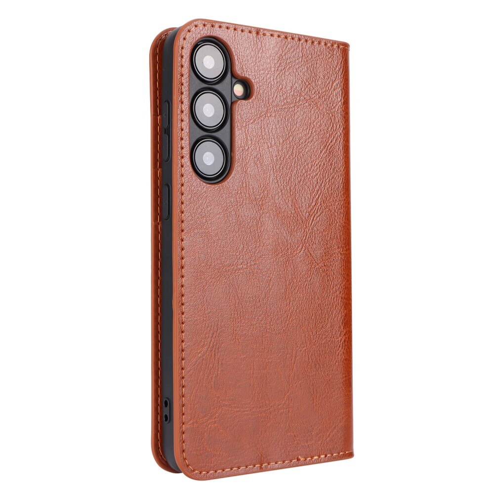Coque portefeuille en cuir Veritable Samsung Galaxy S24, Marron