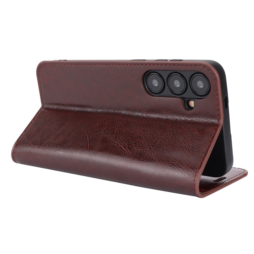 Coque portefeuille en cuir Veritable Samsung Galaxy S24, Marron foncé