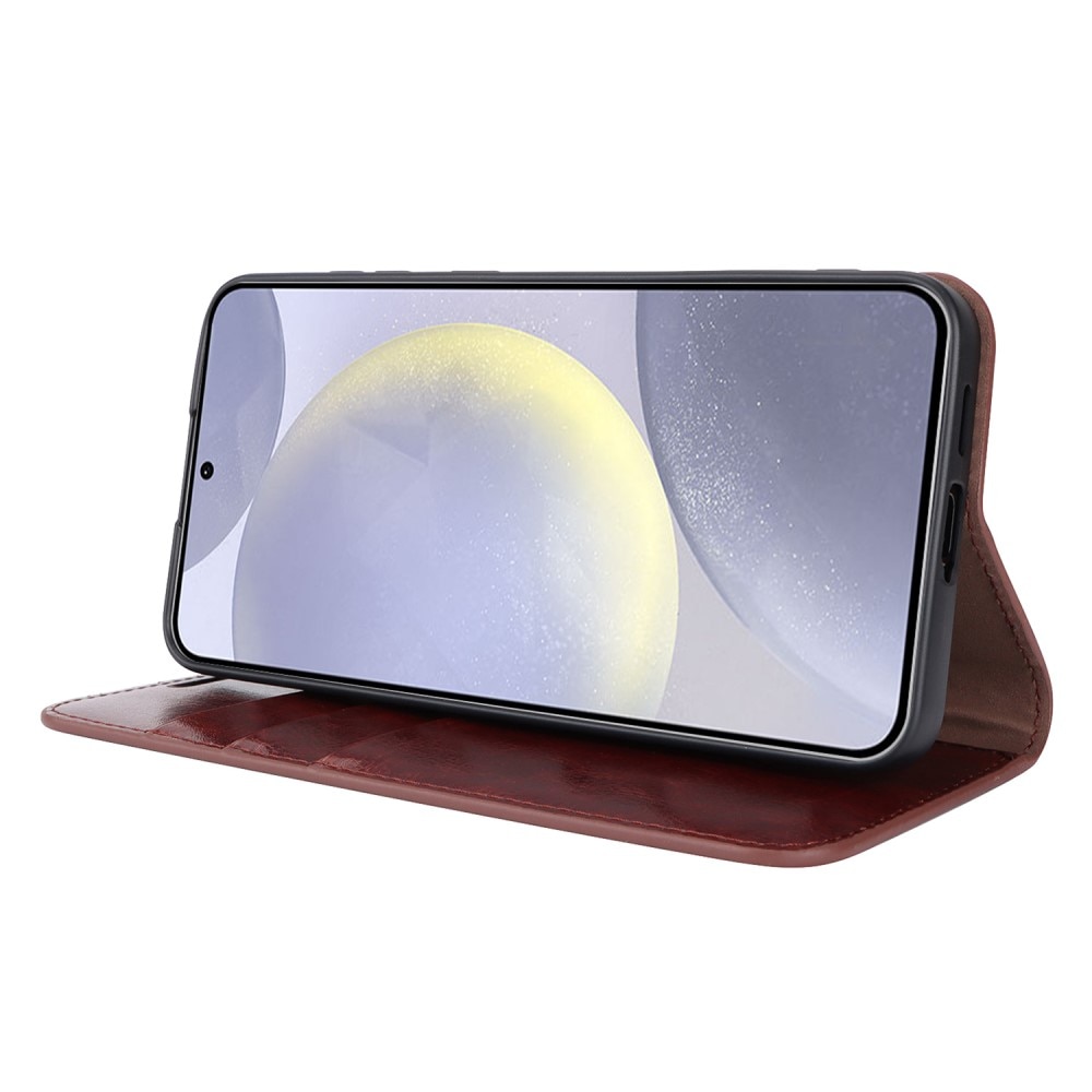 Coque portefeuille en cuir Veritable Samsung Galaxy S24, Marron foncé