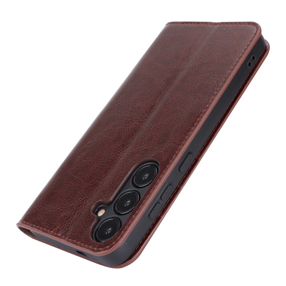 Coque portefeuille en cuir Veritable Samsung Galaxy S24, Marron foncé