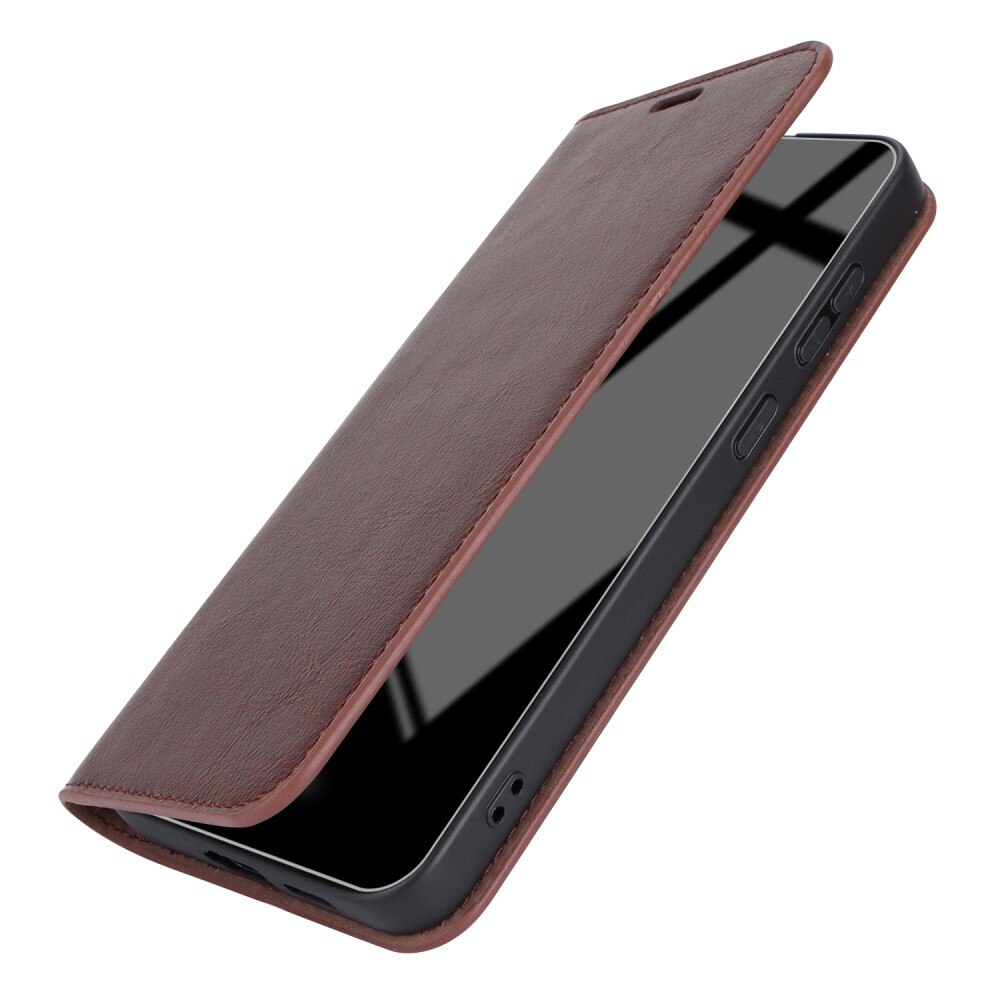 Coque portefeuille en cuir Veritable Samsung Galaxy S24, Marron foncé
