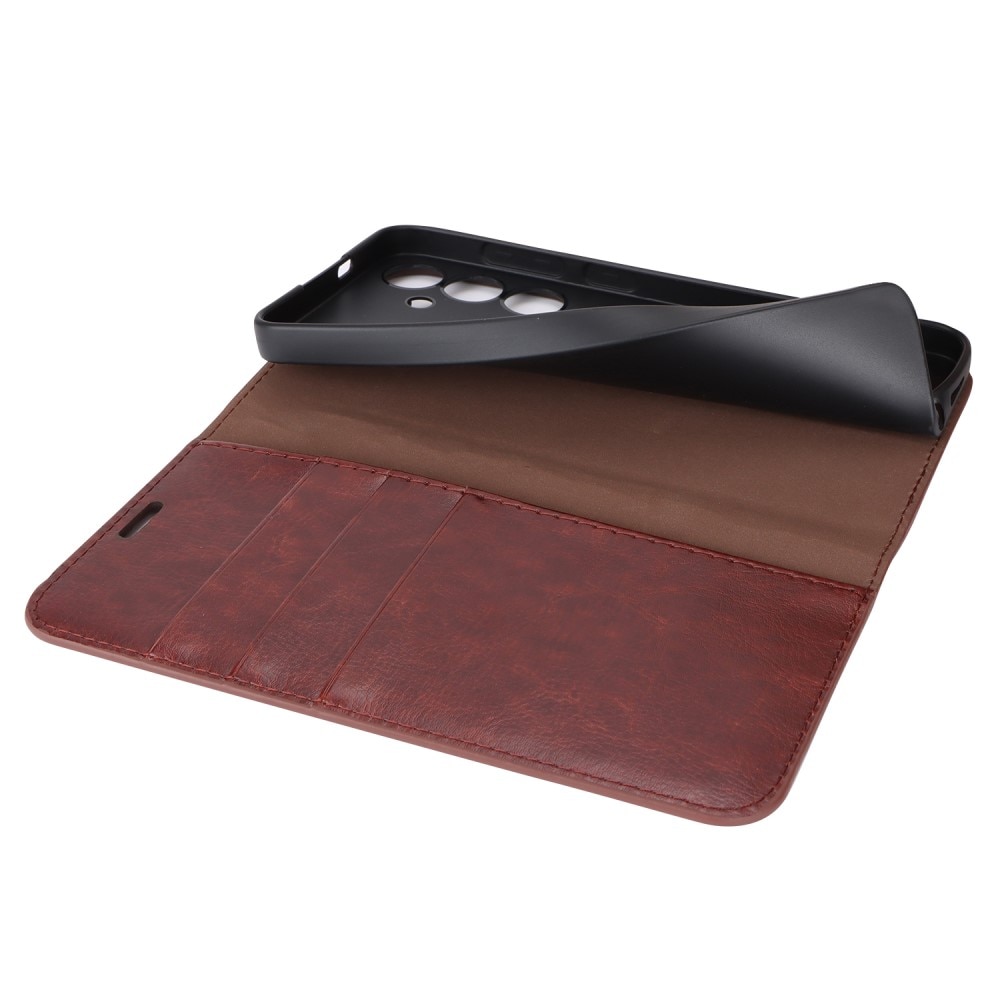 Coque portefeuille en cuir Veritable Samsung Galaxy S24, Marron foncé