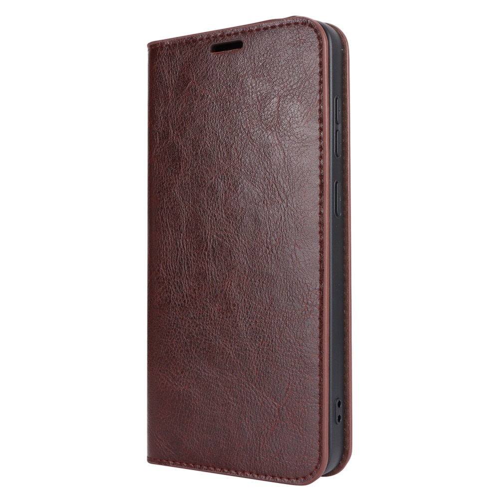 Coque portefeuille en cuir Veritable Samsung Galaxy S24, Marron foncé