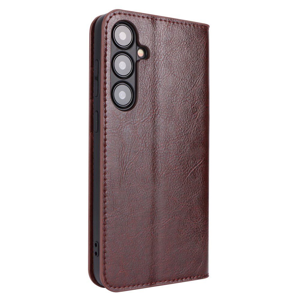 Coque portefeuille en cuir Veritable Samsung Galaxy S24, Marron foncé