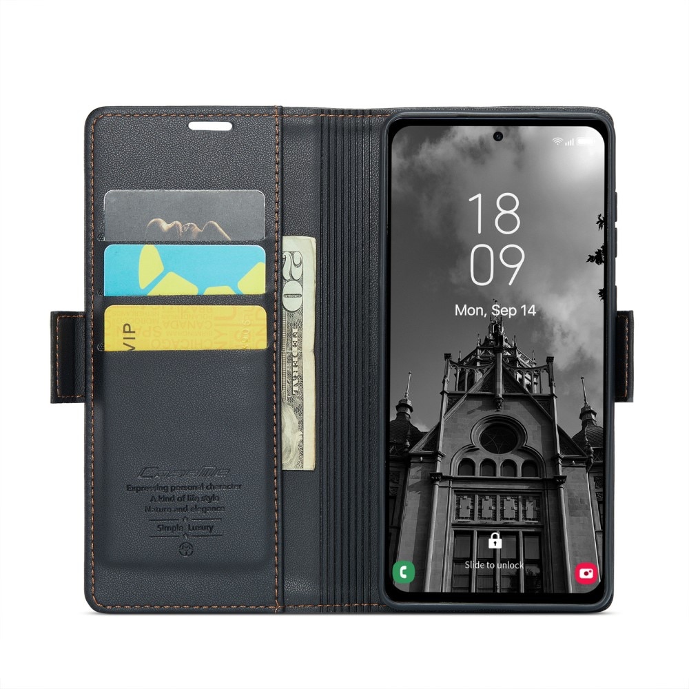 Étui portefeuille mince anti-RFID Samsung Galaxy A55, noir