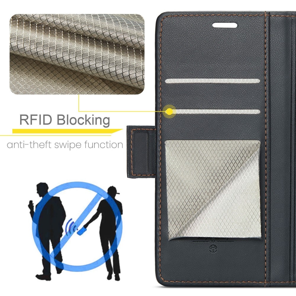 Étui portefeuille mince anti-RFID Samsung Galaxy A55, noir