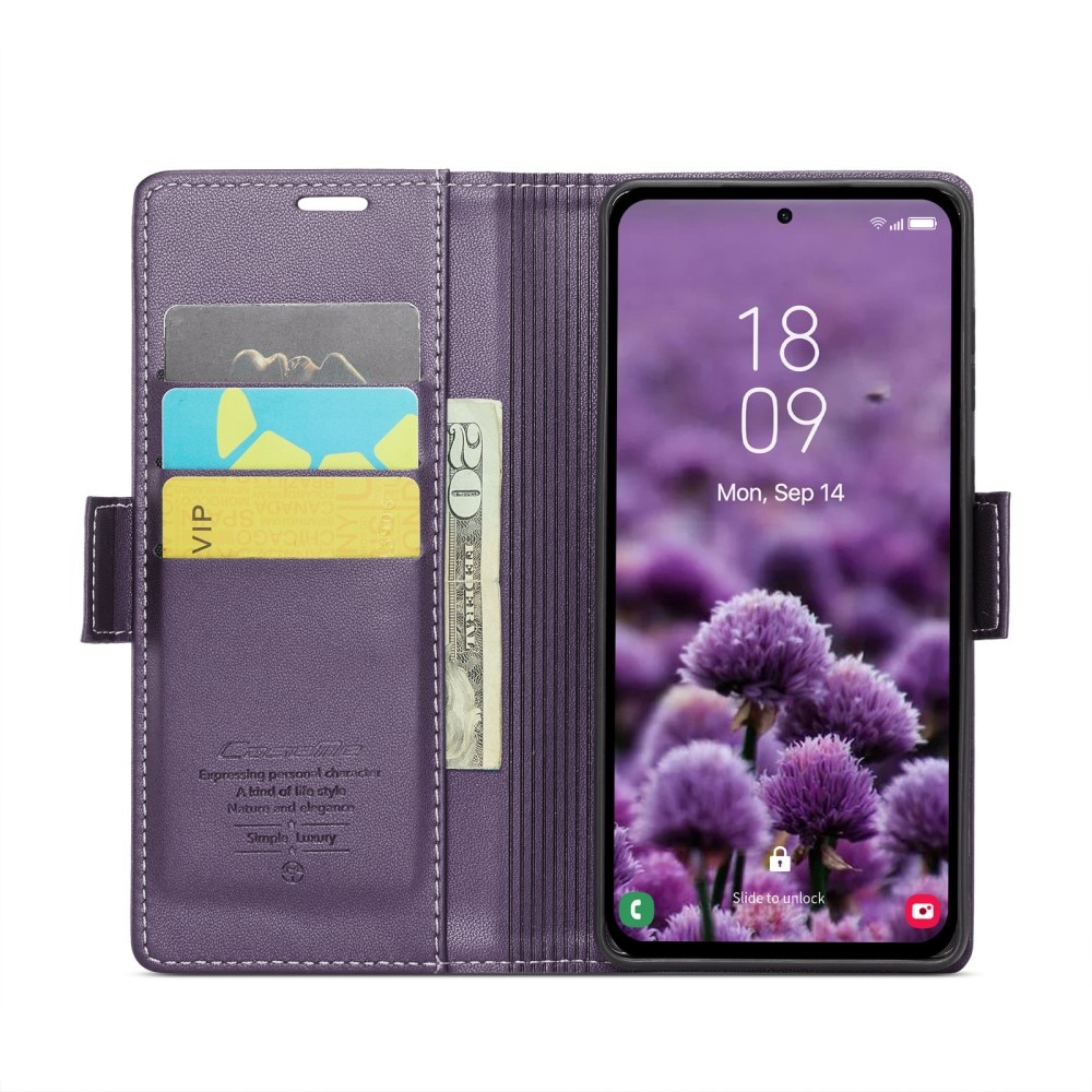 Étui portefeuille mince anti-RFID Samsung Galaxy A55, violet