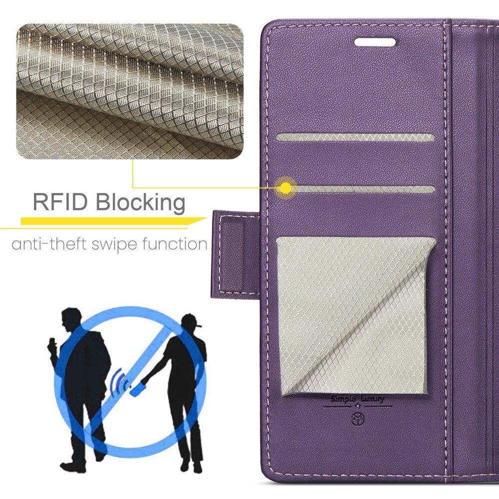 Étui portefeuille mince anti-RFID Samsung Galaxy A55, violet