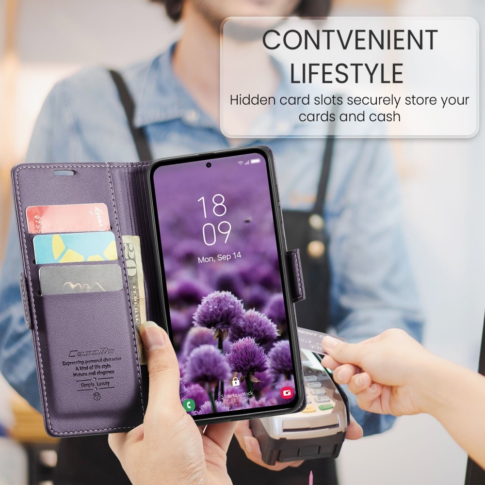 Étui portefeuille mince anti-RFID Samsung Galaxy A55, Violet