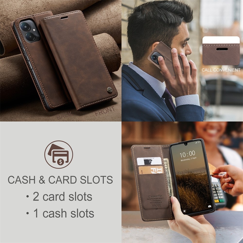 Étui portefeuille mince Xiaomi Redmi 13C, Marron