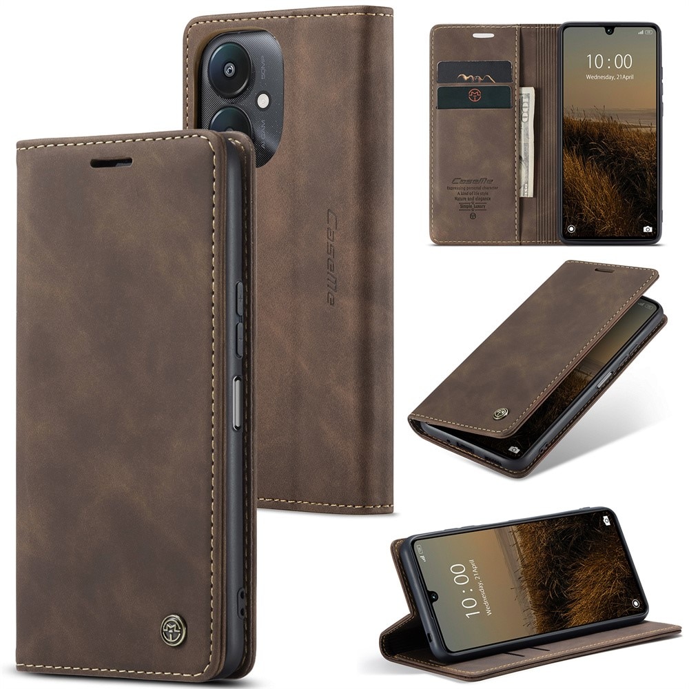 Étui portefeuille mince Xiaomi Redmi 13C, marron