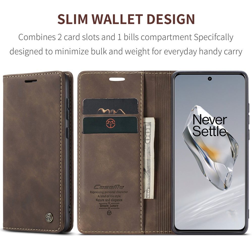 Étui portefeuille mince  OnePlus 12, Marron