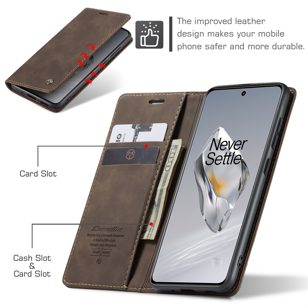 Étui portefeuille mince  OnePlus 12, Marron