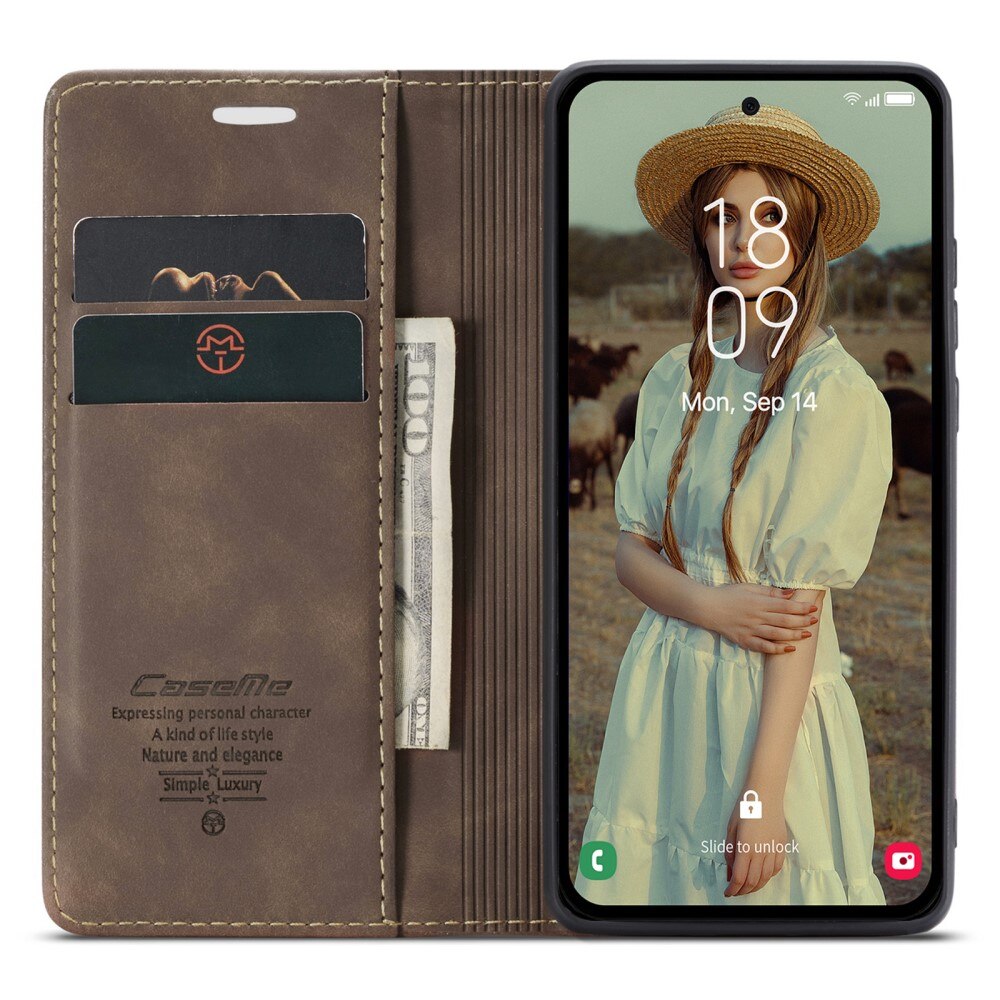 Étui portefeuille mince Samsung Galaxy A55, Marron