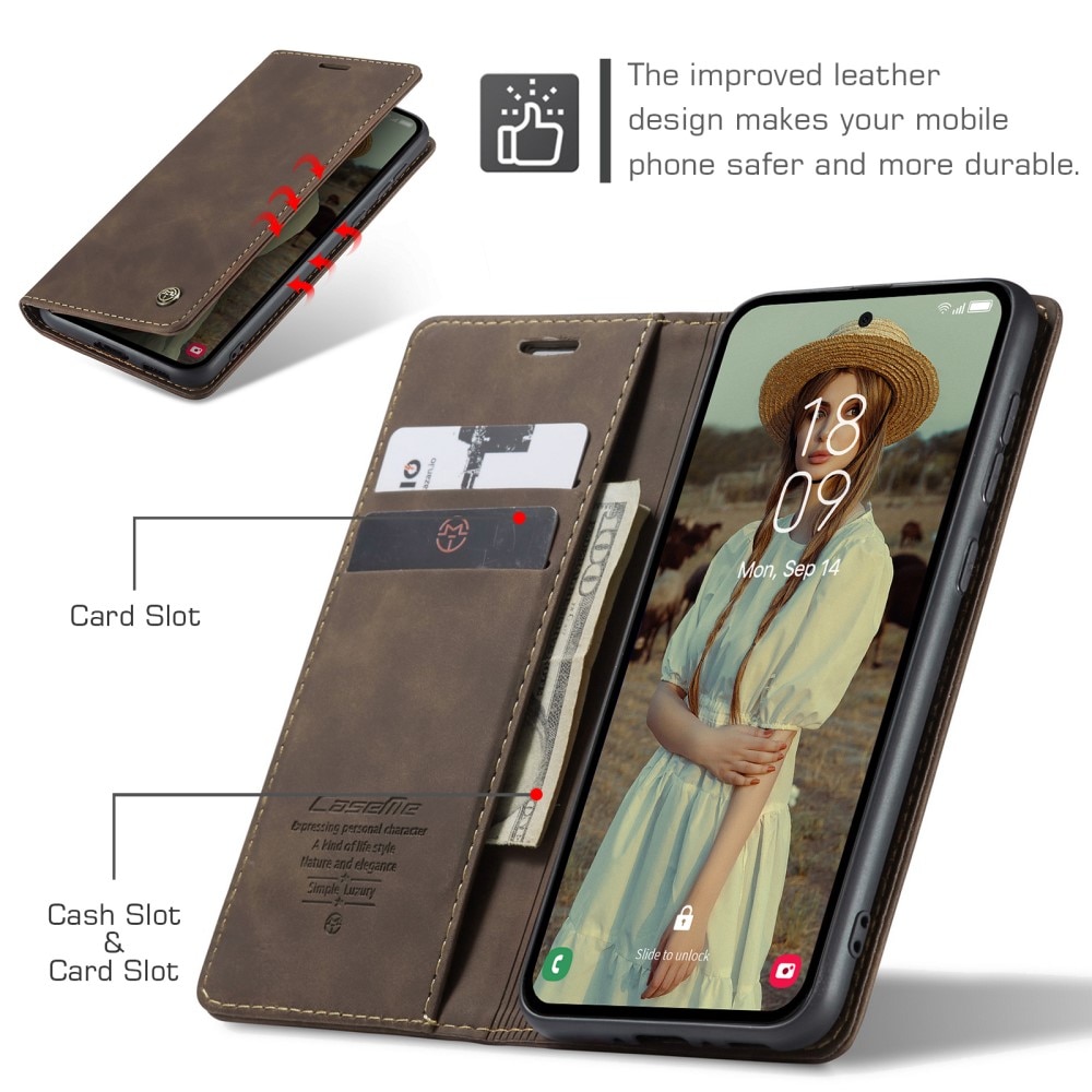 Étui portefeuille mince Samsung Galaxy A55, Marron
