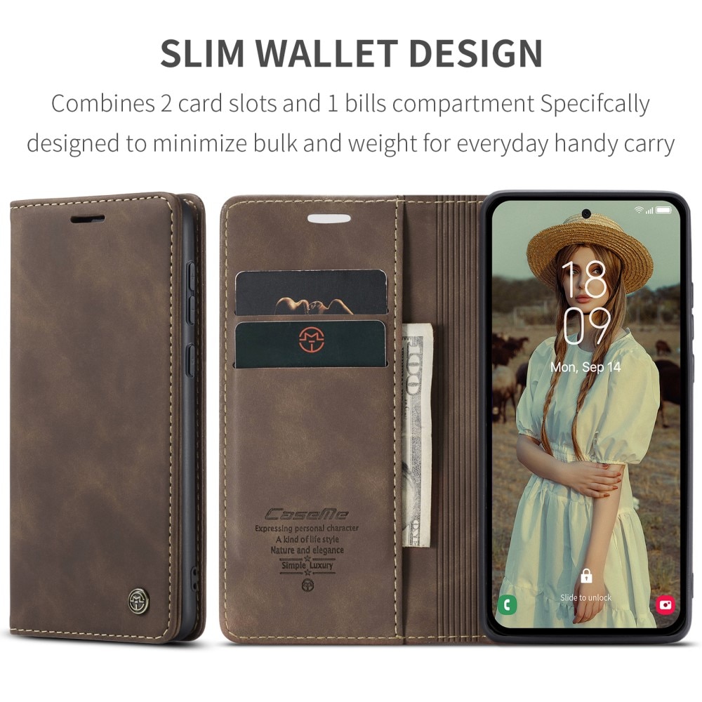 Étui portefeuille mince Samsung Galaxy A55, Marron