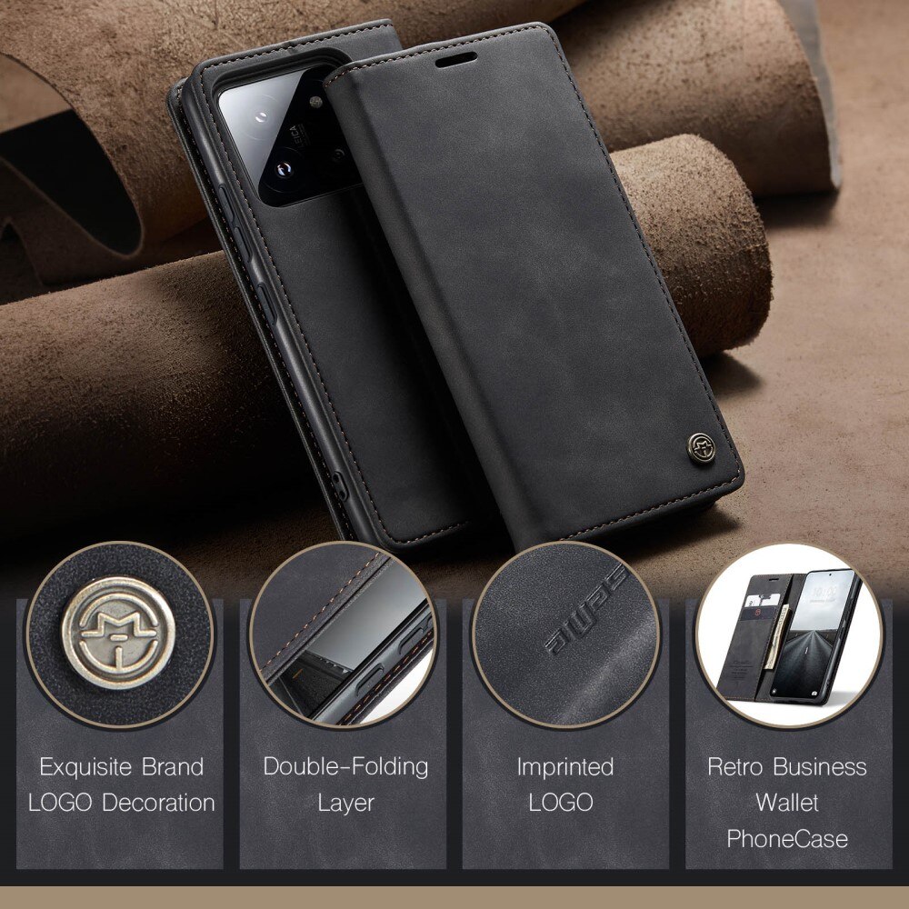 Étui portefeuille mince Xiaomi 14 Pro, Noir