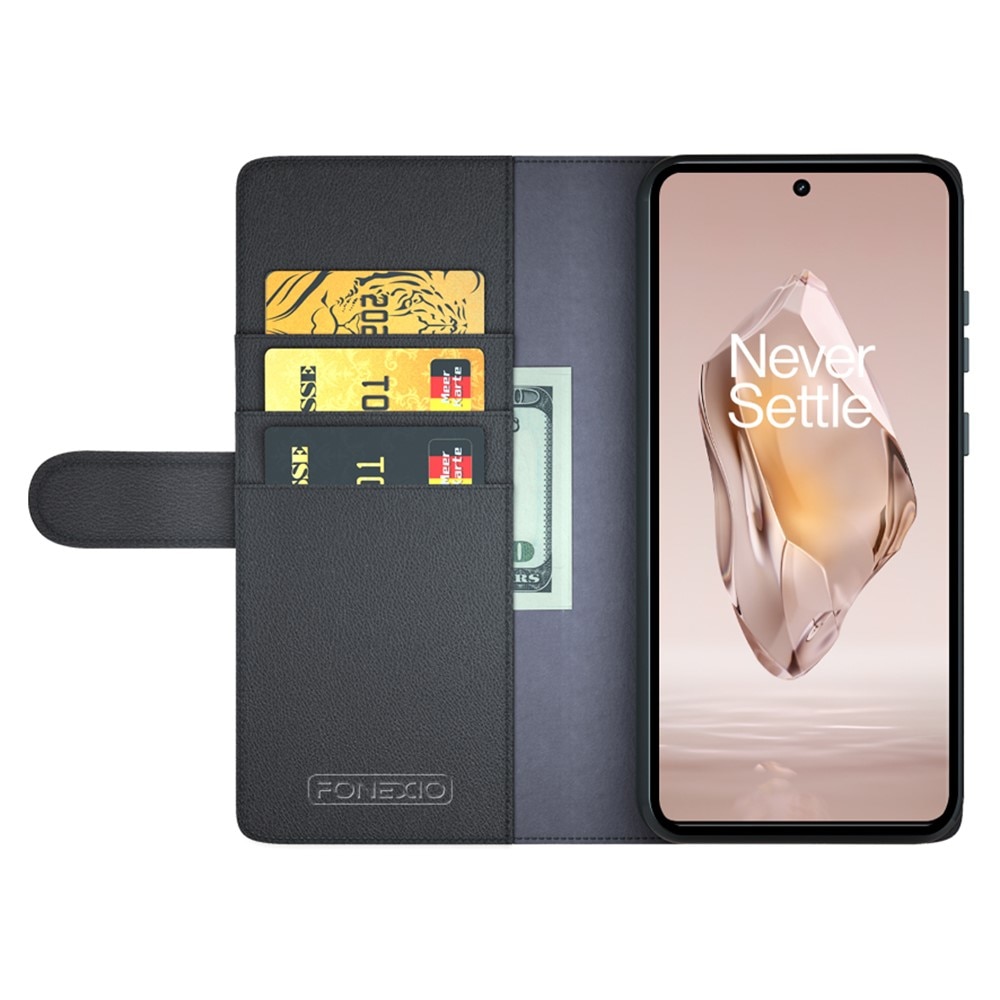 Étui en cuir veritable  OnePlus 12R, Noir