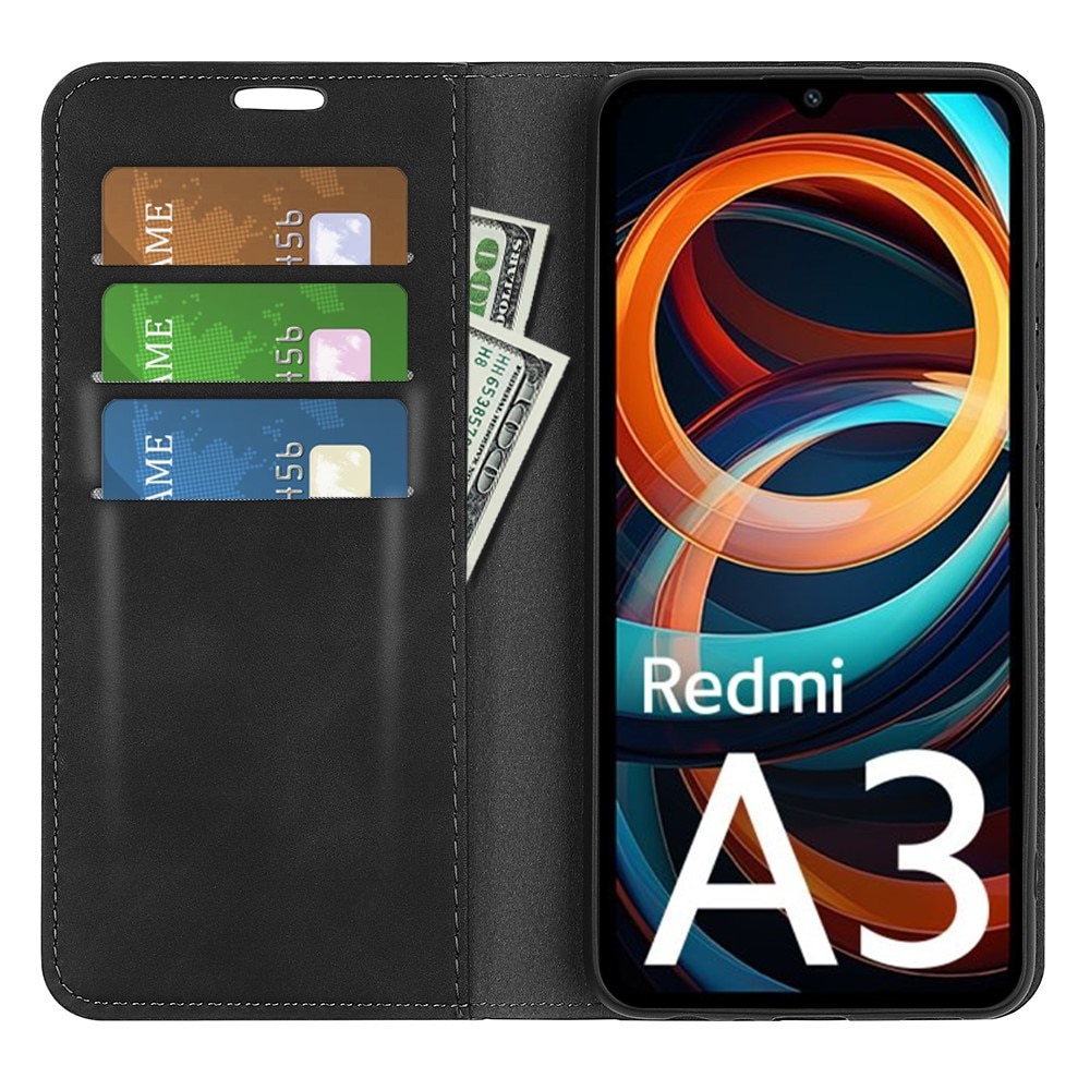 Coque portefeuille mince Xiaomi Redmi A3, Noir