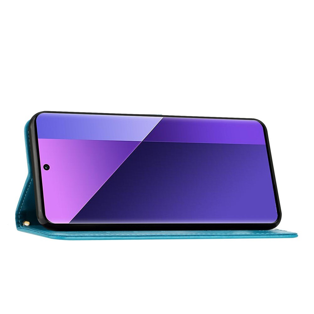 Étui en cuir à papillons pour Xiaomi Redmi 13C, Bleu