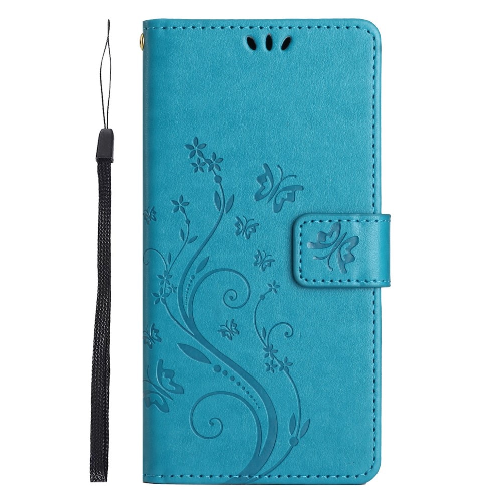 Étui en cuir à papillons pour Xiaomi Redmi 13C, Bleu