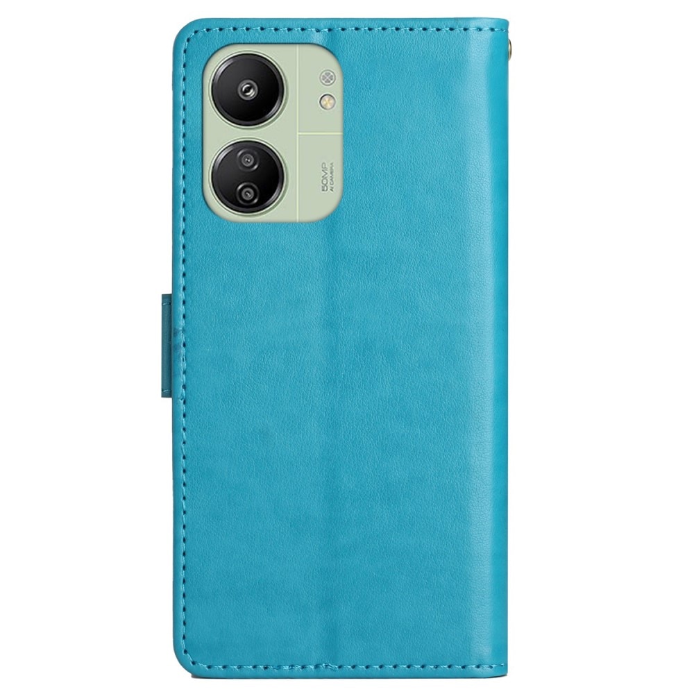 Étui en cuir à papillons pour Xiaomi Redmi 13C, bleu