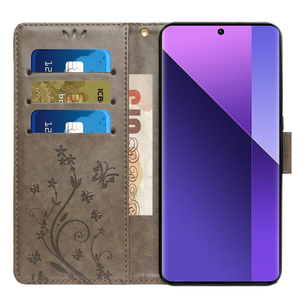 Étui en cuir à papillons pour Xiaomi Redmi 13C, Gris
