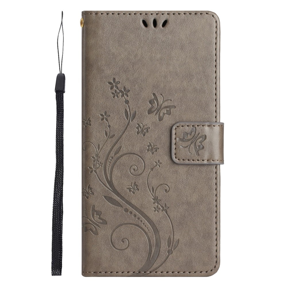 Étui en cuir à papillons pour Xiaomi Redmi 13C, Gris