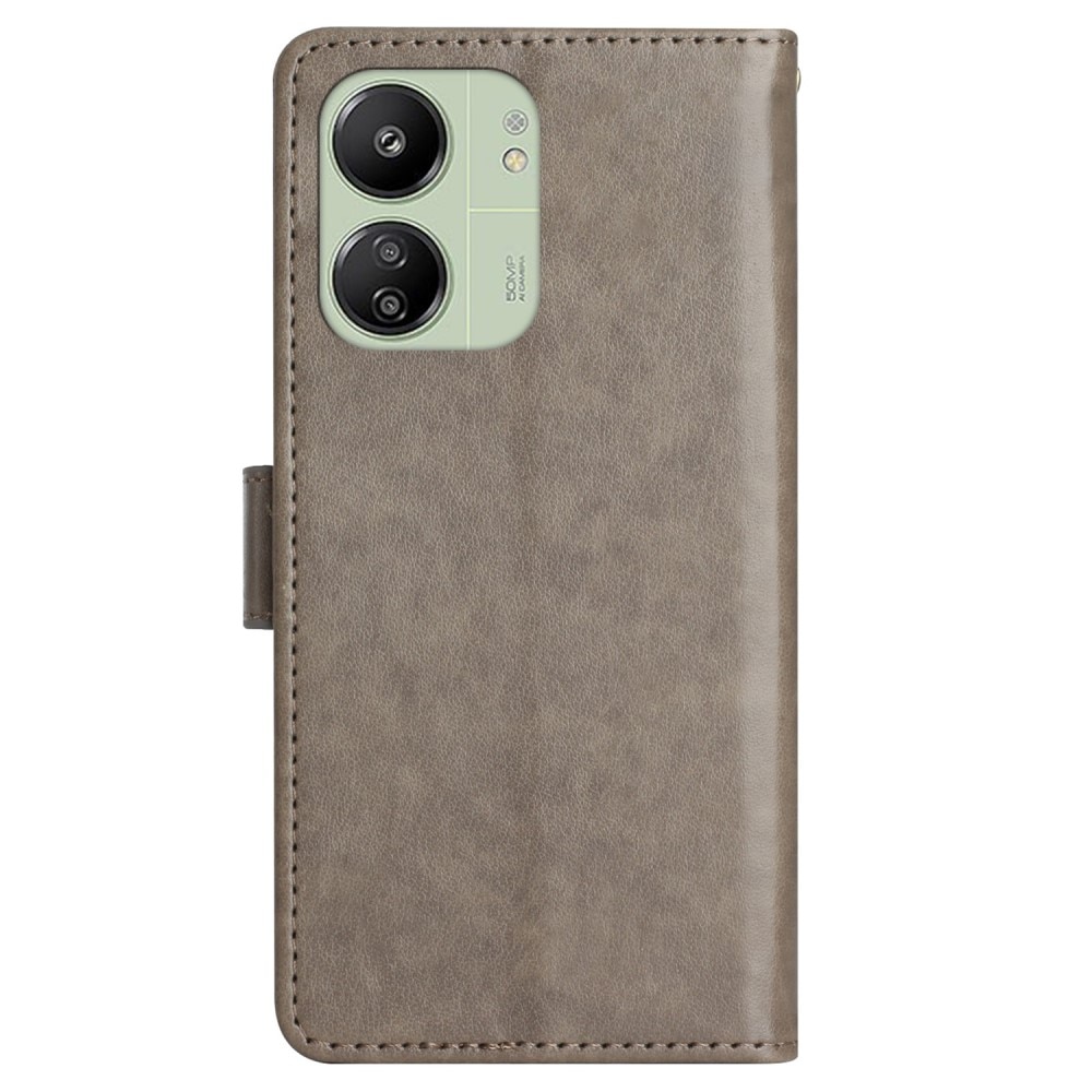Étui en cuir à papillons pour Xiaomi Redmi 13C, Gris
