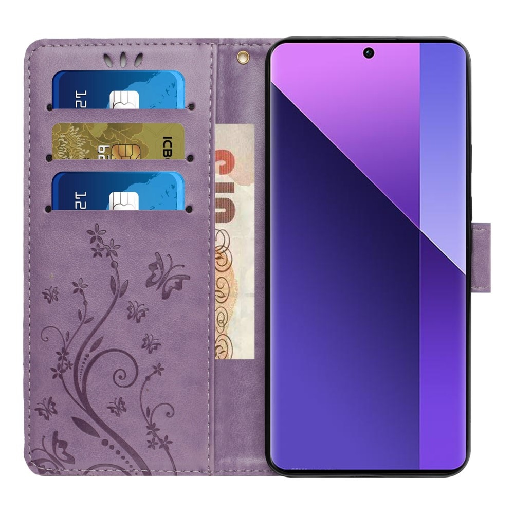 Étui en cuir à papillons pour Xiaomi Redmi 13C, Violet