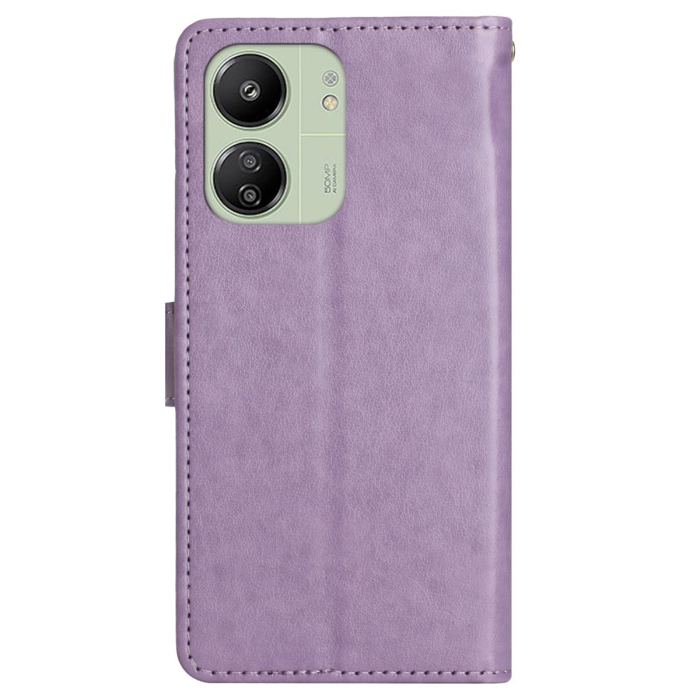 Étui en cuir à papillons pour Xiaomi Redmi 13C, violet