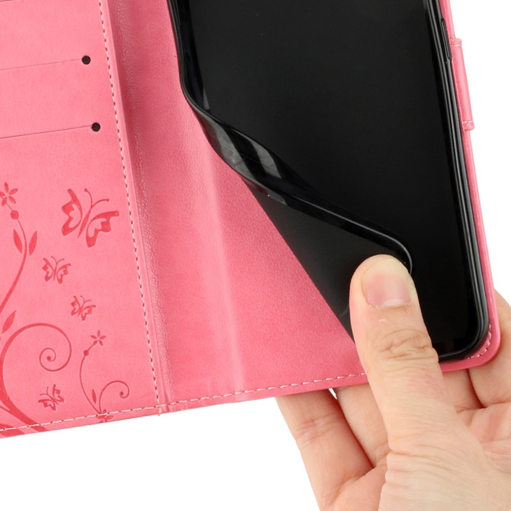Étui en cuir à papillons pour Xiaomi Redmi 13C, rose