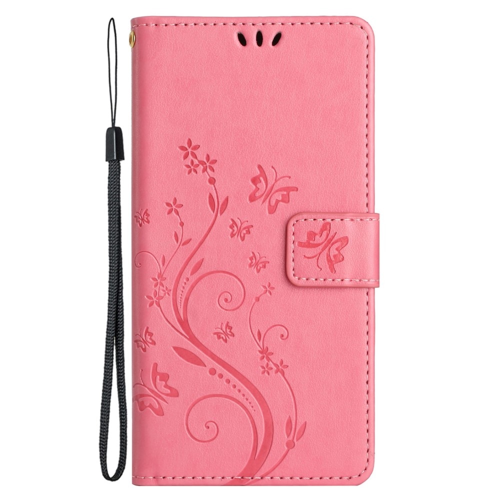 Étui en cuir à papillons pour Xiaomi Redmi 13C, Rose