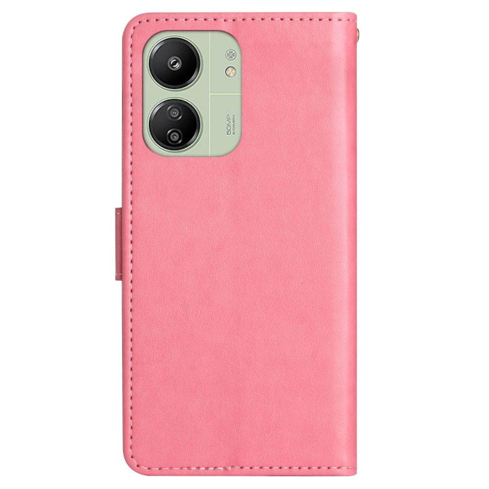 Étui en cuir à papillons pour Xiaomi Redmi 13C, Rose