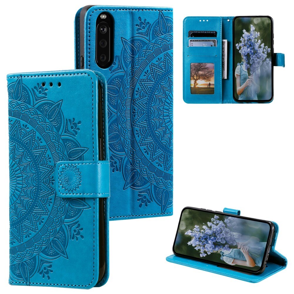 Étui en cuir Mandala Sony Xperia 10 VI, bleu