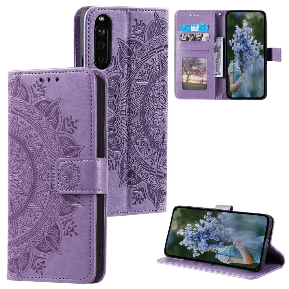 Étui en cuir Mandala Sony Xperia 10 VI, violet