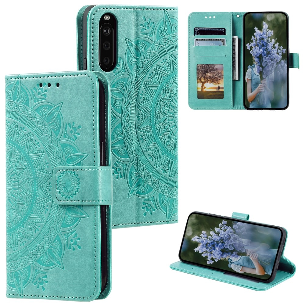 Étui en cuir Mandala Sony Xperia 10 VI, vert