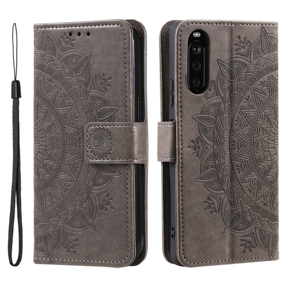 Étui en cuir Mandala Sony Xperia 10 VI, gris