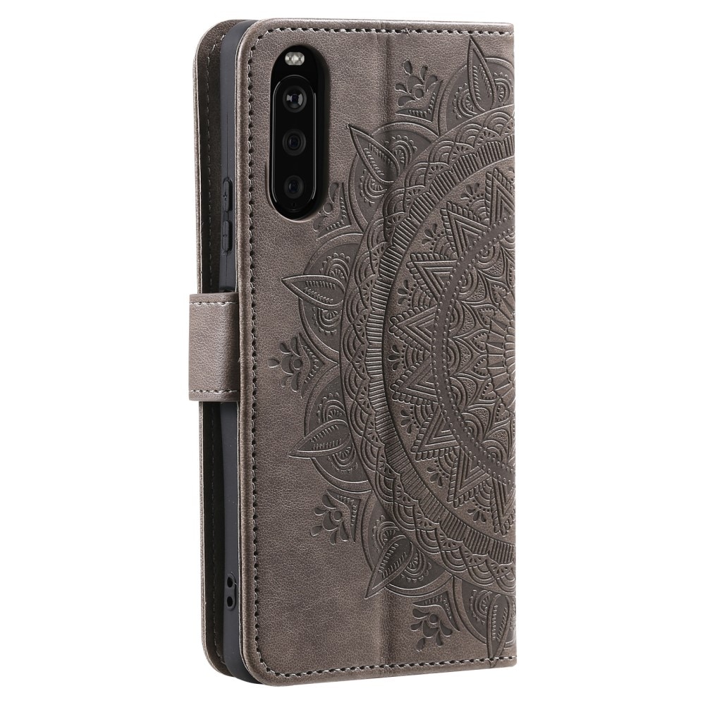 Étui en cuir Mandala Sony Xperia 10 VI, gris