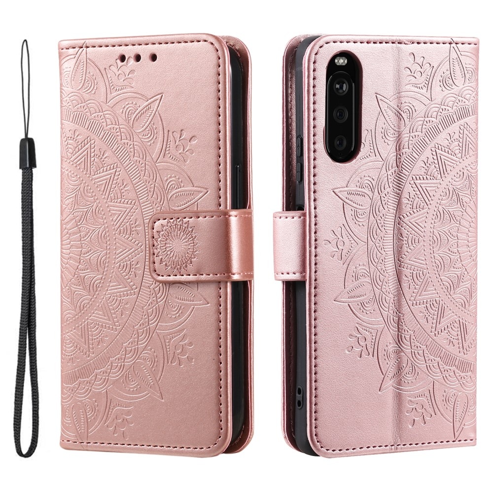 Étui en cuir Mandala Sony Xperia 10 VI, or rose