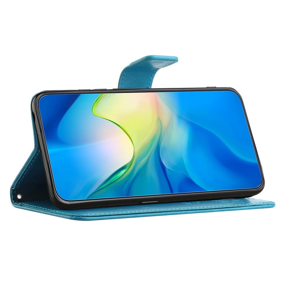 Étui en cuir à papillons pour Motorola Moto G24, bleu