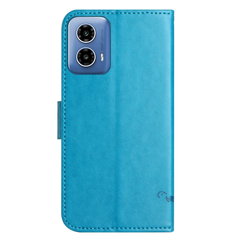 Étui en cuir à papillons pour Motorola Moto G04, bleu