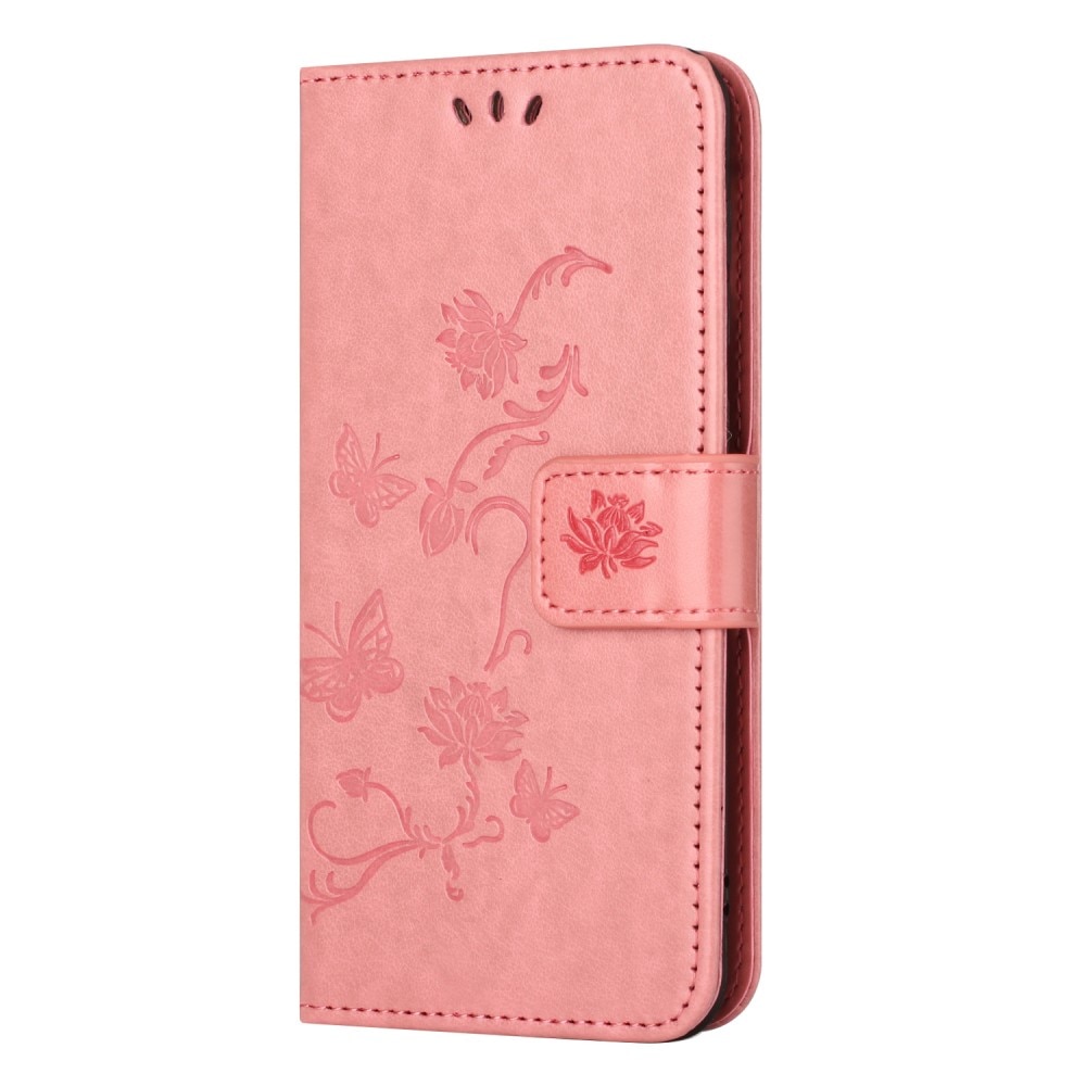 Étui en cuir à papillons pour Motorola Moto G04, Rose
