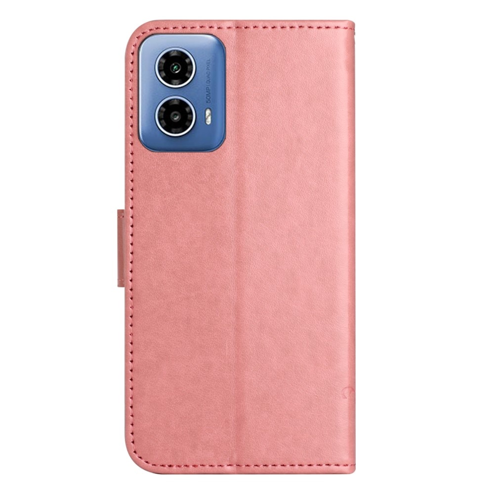 Étui en cuir à papillons pour Motorola Moto G04, rose