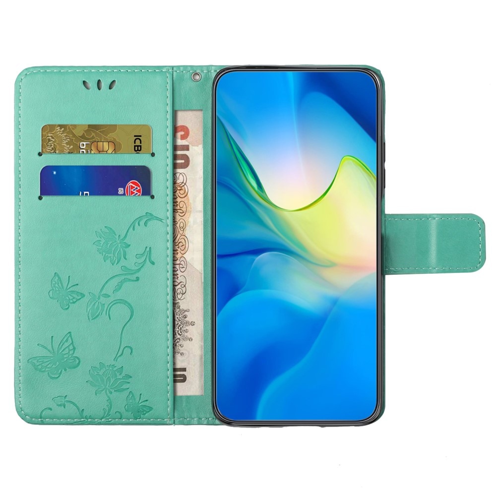 Étui en cuir à papillons pour Motorola Moto G04, Vert