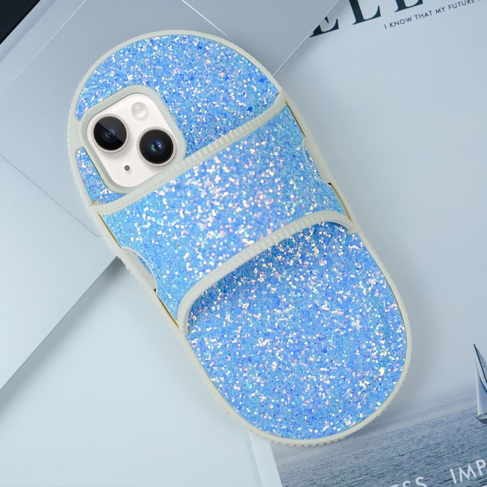 Coque Pantoufle Pailletée iPhone 13, bleu