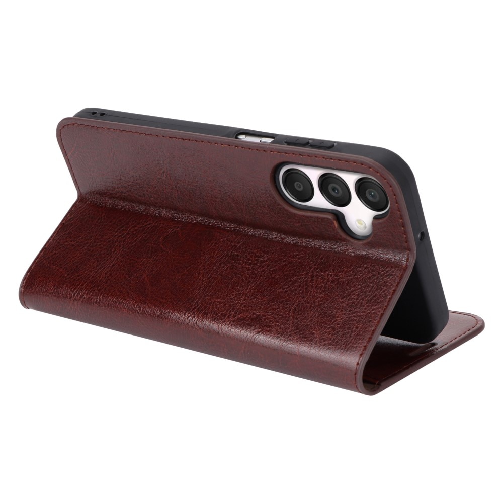 Coque portefeuille en cuir Veritable Samsung Galaxy A15, Marron foncé